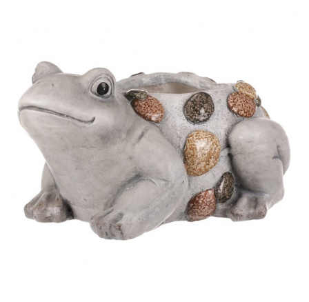 Žába - magnesium, obal na květiny, šedá s kamínky