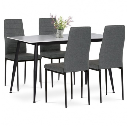 Jídelní set s 4 židlemi, 130x70x76cm mramor, ASE-1004 GREY2