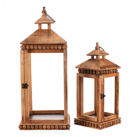 Lucerna dřevěná - čtyřboká, cena za sadu 2 ks