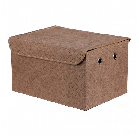 Koš regálový - látkový s víkem, hnědá barva Koš regálový - látkový s víkem, hnědá barva