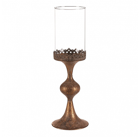 Svícen kovový se sklem - vysoký 47 cm, zlatý Svícen kovový se sklem - vysoký 47 cm, zlatý
