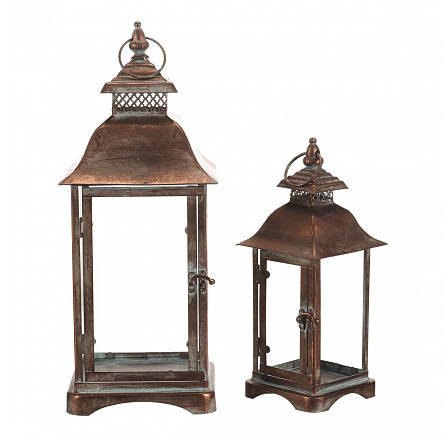 Lucerna kovová - čtyřboká, měděná, cena za sadu 2 ks Lucerna kovová - čtyřboká, měděná, cena za sadu 2 ks