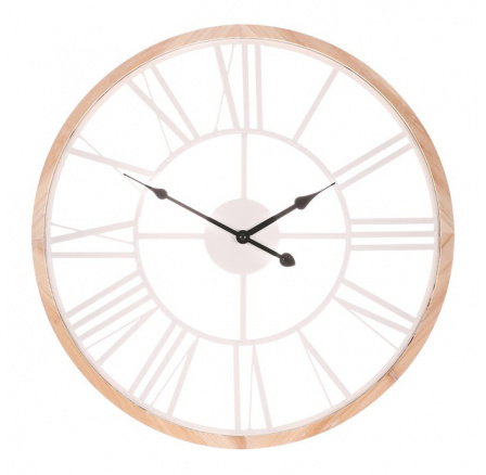Hodiny nástěnné - velké římské číslice, dřevo a kov, bílé, 50 cm