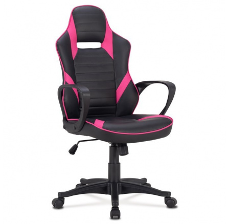 Herní křeslo, houpací mechanismus, černá ekokůže, KA-Y207 PINK