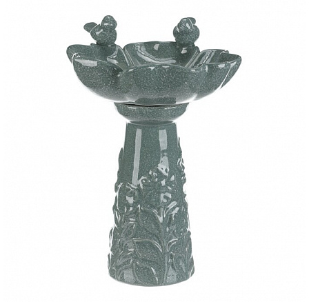 Krmítko/pítko - keramické, květ s ptáčky, stojaté, tm. mentolové