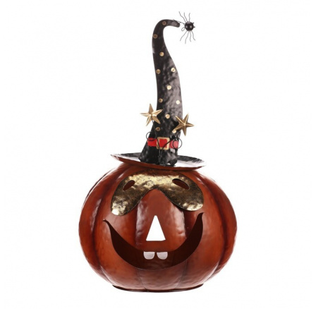 Dýně strašidelná - kovová dekorace, oranžová