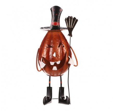 Dýně strašidelná na nohou - kovová dekorace, oranžová