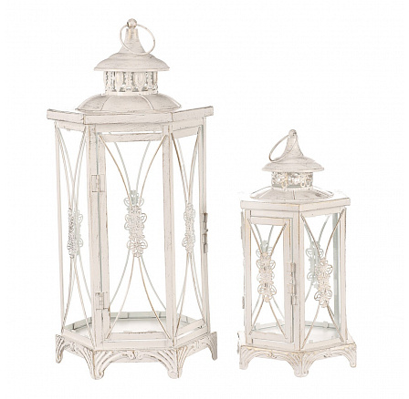 Lucerna kovová - šestiboká, bílá, cena za sadu 2 velikostí