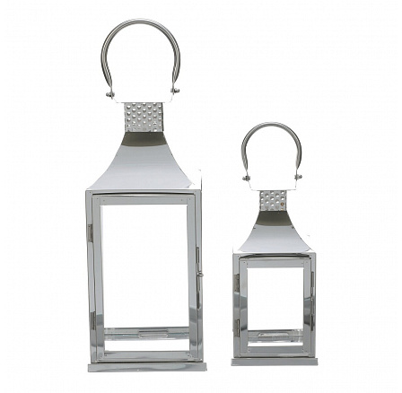 Lucerna kovová, tenké rámy - čtyřboká, stříbrná, cena za sadu 2 ks