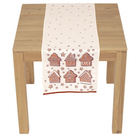 Běhoun - motiv s domky, 100 % polyester, 40 x 150 cm