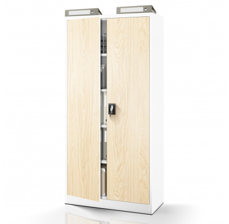 Kancelářská kovová skříň JAN, 900 x 1850 x 400 mm, Eco Design: bílá/ dub sonoma Kancelářská kovová skříň JAN, 900 x 1850 x 400 mm, Eco Design: bílá/ dub sonoma
