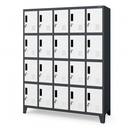 Kovová uzamykatelná šatní skříňka antracitovo-bílá: ROBERT, 1360 x 1720 x 450 mm Kovová uzamykatelná šatní skříňka antracitovo-bílá: ROBERT, 1360 x 1720 x 450 mm