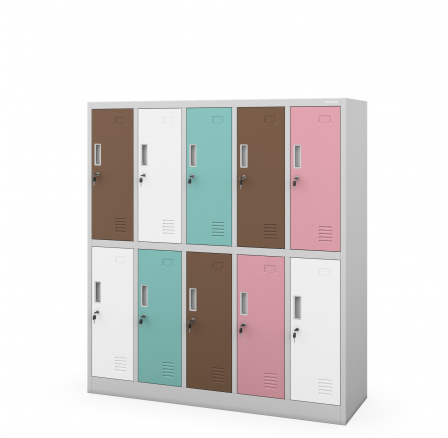 Školní skříňka BHP šedo-pastelová: 10-komorová , 1360 x 1500 x 450 mm Školní skříňka BHP šedo-pastelová: 10-komorová , 1360 x 1500 x 450 mm