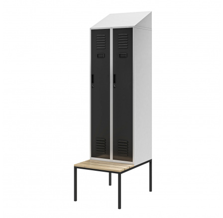 Šatní skříňka s lavičkou a stříškou KACPER II PRO, 600 x 2295 x 850 mm, šedo-antracitová Šatní skříňka s lavičkou a stříškou KACPER II PRO, 600 x 2295 x 850 mm, šedo-antracitová