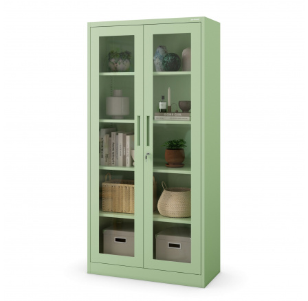 Skleněná vitrína AMELIA, 900 x 1850 x 400 mm, Fresh Style: pastelově zelená Skleněná vitrína AMELIA, 900 x 1850 x 400 mm, Fresh Style: pastelově zelená