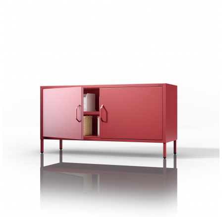Nízká kovová skříňka na nožkách Moderní červená ROSA 1150 x 595 x 400 mm Nízká kovová skříňka na nožkách Moderní červená ROSA 1150 x 595 x 400 mm