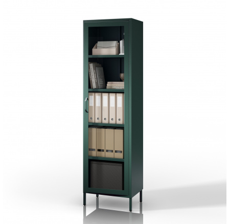 Prosklená vitrína úzká lahvově zelená Moderní LUIGI 500 x 1800 x 350 mm