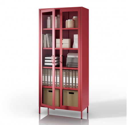 Skleněná vitrína do obývacího pokoje červená Modern ANGELO 800 x 1850 x 450 mm