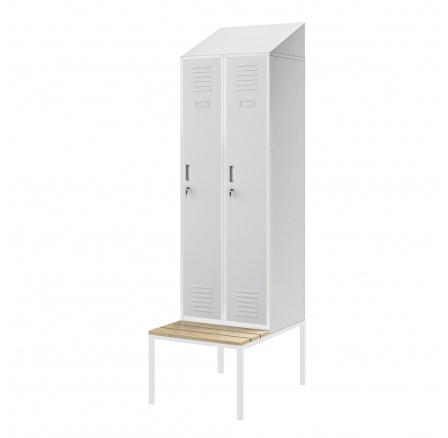 Šatní skříňka s lavičkou a stříškou KACPER II PRO, 600 x 2295 x 850 mm, šedá