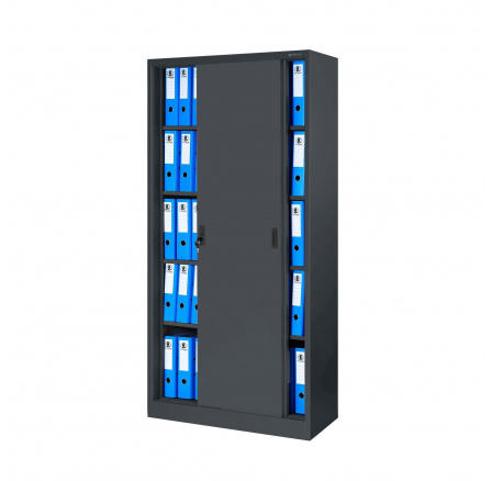 Kancelářská kovová skříň s posuvnými dveřmi KUBA, 900 x 1850 x 400 mm, antracitová Kancelářská kovová skříň s posuvnými dveřmi KUBA, 900 x 1850 x 400 mm, antracitová