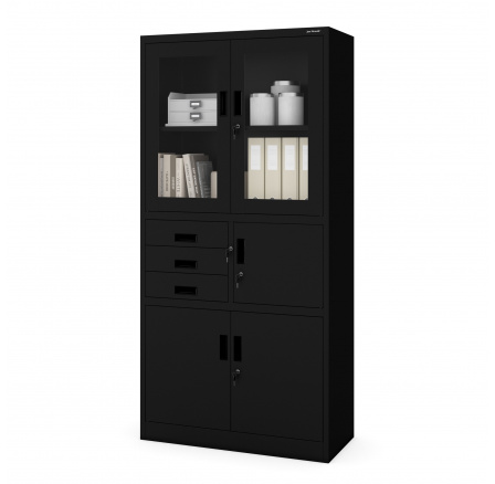 Kancelářská kovová skříň se sejfem na spisy a dokumenty FILIP, 900 x 1850 x 400 mm, černá