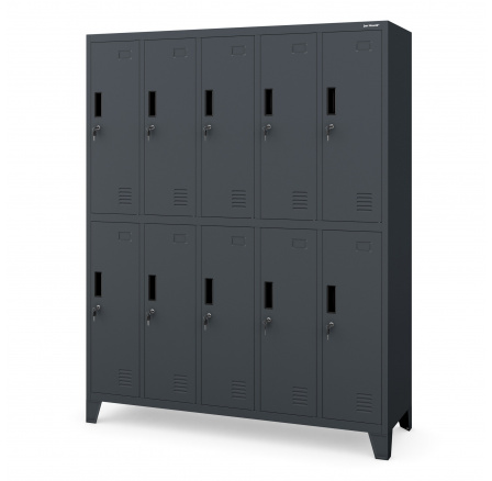 Kovová uzamykatelná šatní skříňka na oblečení s 10 boxy antracitová: BARTEK 1360 x 1720 x 450 mm Kovová uzamykatelná šatní skříňka na oblečení s 10 boxy antracitová: BARTEK 1360 x 1720 x 450 mm