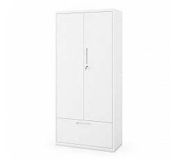 Kovová skříň MEGAN – bílá, zásuvka na dokumenty, 195 cm