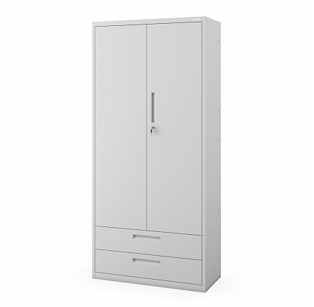 Kovová skříň MEGAN – šedá, dvojitá zásuvka, 195 cm