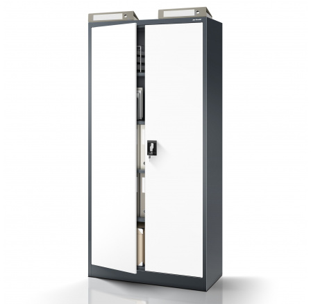 Kancelářská kovová skříň na dokumenty JAN, 900 x 1850 x 400 mm, antracitově-bílá