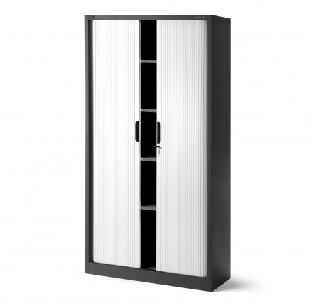 Kovová kancelářská skříň na dokumenty s roletou DAMIAN, 900 x 1850 x 450 mm, antracitově-bílá Kovová kancelářská skříň na dokumenty s roletou DAMIAN, 900 x 1850 x 450 mm, antracitově-bílá