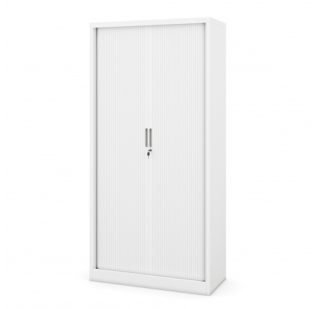 Kovová kancelářská skříň na dokumenty s roletou DAMIAN, 900 x 1850 x 450 mm, bílá Kovová kancelářská skříň na dokumenty s roletou DAMIAN, 900 x 1850 x 450 mm, bílá