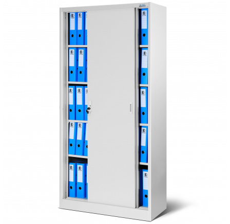 Kancelářská kovová skříň s posuvnými dveřmi KUBA, 900 x 1850 x 400 mm, šedá Kancelářská kovová skříň s posuvnými dveřmi KUBA, 900 x 1850 x 400 mm, šedá