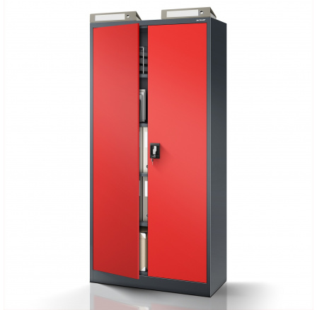 Kancelářská kovová skříň na dokumenty antracitovo-červená: JAN H, 900 x 1950 x 400 mm Kancelářská kovová skříň na dokumenty antracitovo-červená: JAN H, 900 x 1950 x 400 mm