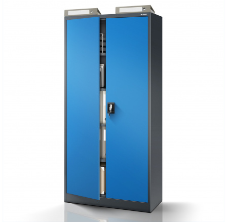 Kancelářská kovová skříň na dokumenty antracitovo-modrá: JAN H, 900 x 1950 x 400 mm Kancelářská kovová skříň na dokumenty antracitovo-modrá: JAN H, 900 x 1950 x 400 mm