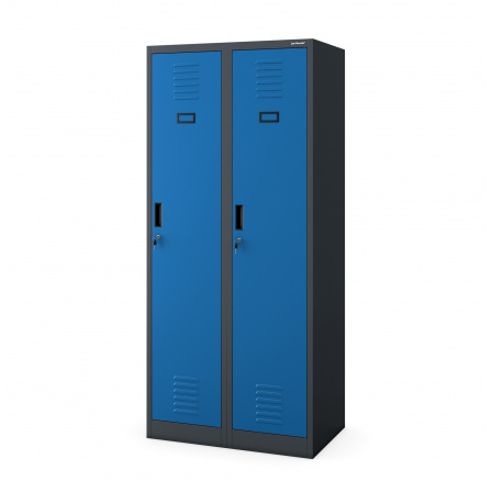 Kovová šatní skříň antracitovo-modrá: čtyřkomorová KACPER, 800 x 1800 x 500 mm Kovová šatní skříň antracitovo-modrá: čtyřkomorová KACPER, 800 x 1800 x 500 mm