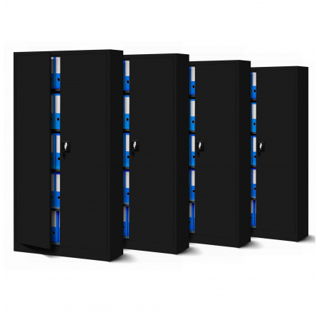 Sada 4x kancelářská kovová skříň na dokumenty JAN, 900 x 1850 x 400 mm, černá