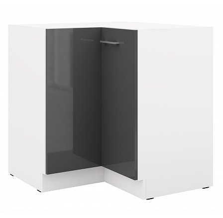 Dolní rohová skříňka SOLA - 89x89 DN 1F BB, Bílá/Šedý Lesk