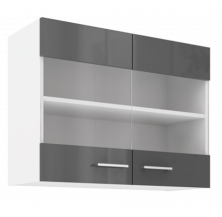 Horní skříňka SOLA - 80 GS-60 2F, Bílá/Šedý Lesk