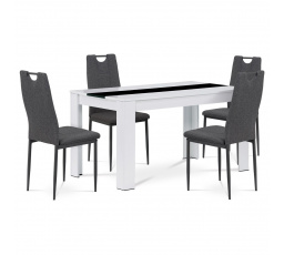 Jídelní set 1+4, stůl 138x80 cm, bílá MDF, židle šedá látka, antracitový lak
