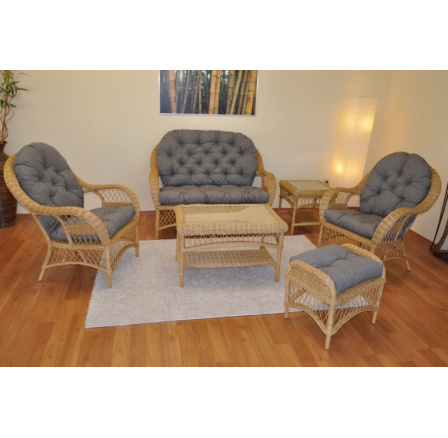 Ratanová sedací souprava Florida medová - polstry šedý melír