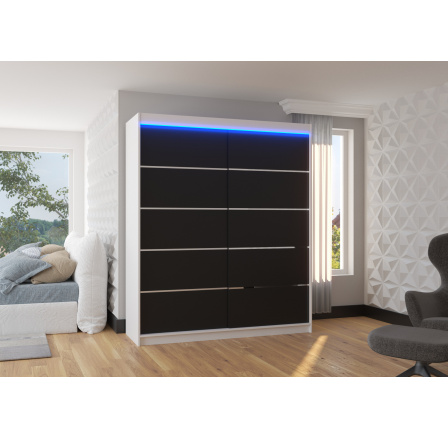 Šatní skříň s posuvnými dveřmi a LED osvětlením SPECTRA 180 Bílá+Černá