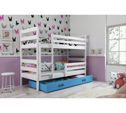 Dětská patrová postel ERYK se šuplíkem 80x190 cm, bez matrací, Bílá/Modrá
