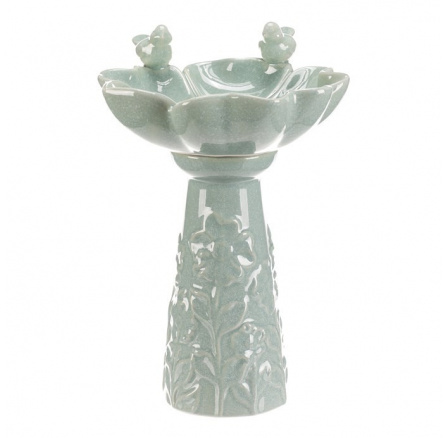 Krmítko/pítko - keramické, květ s ptáčky, stojaté, mentolové