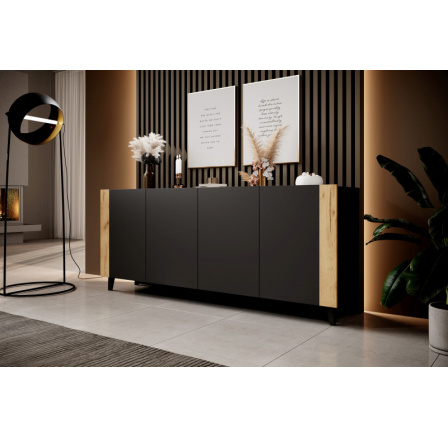 Komoda FARO, matná černá/ matná černá/ dub craft