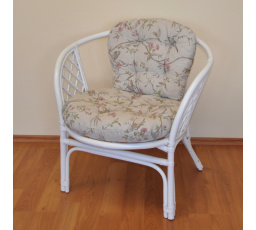 Ratanové křeslo Bahama bílé polstr motiv ptáci