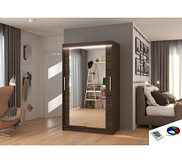 Posuvná skříň se zrcadlem a LED osvětlením TIBAGO 120 Choco
