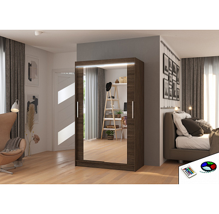 Posuvná skříň se zrcadlem a LED osvětlením TIBAGO 120 Choco Posuvná skříň se zrcadlem a LED osvětlením TIBAGO 120 Choco