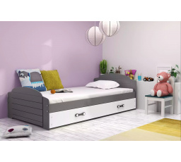 Dětská postel LILI 90x200 cm se šuplíkem, s matrací, Grafit/Bílá