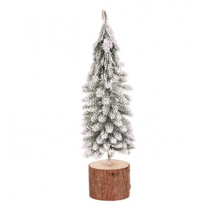 Smrk na špalku - mini, umělý, výška 30 cm, zasněžený