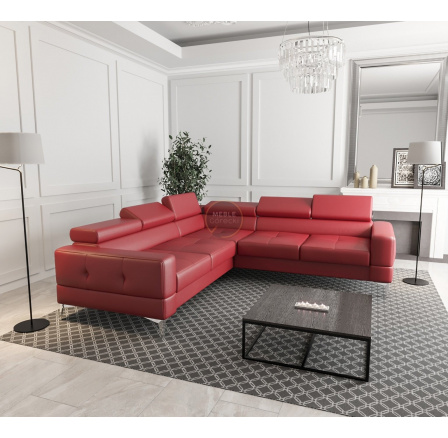Rohová kožená sedací souprava TOSCANIA MAX 250×250 - červená kůže , pravá